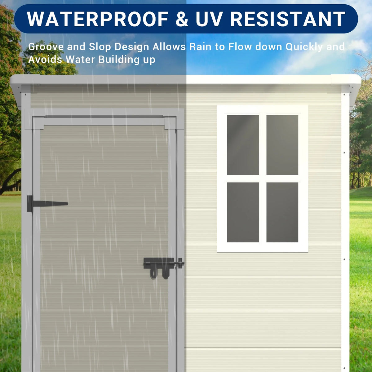 ELPOSUN Outdoor Storage Shed 6x4.5 Ft, Resin Outside Sheds & Outdoor Storage Plastic for Trash Can, Bike, Lawnmower, Generator, Tool Shed with Lockable Door for Backyard, Lawn, Patio, Grey & White