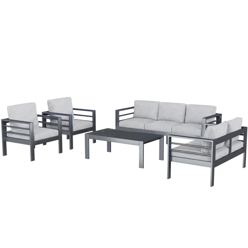 AECOJOY Aluminum Patio Furniture Set, 5 Pieces Outdoor Sectional Sofa Set, Light Gray