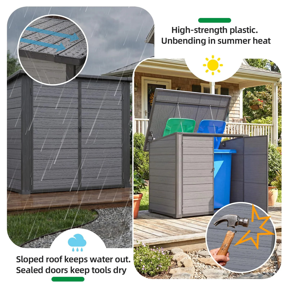 AECOJOY Resin Outdoor Trash Can Storage Shed, Plastic Garbage Can Shed for 2 Cans