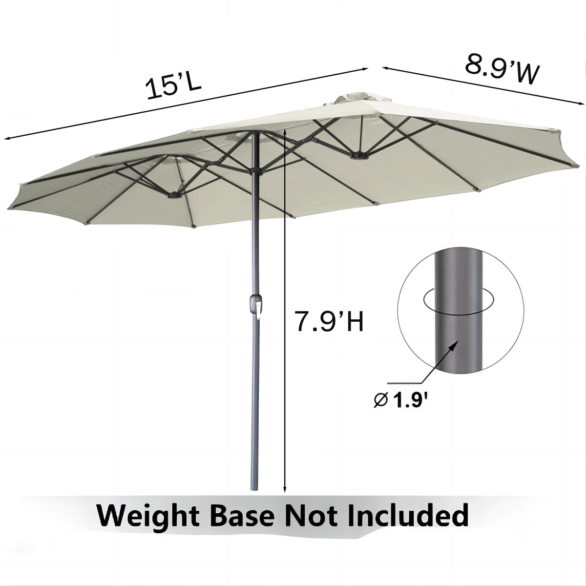 AECOJOY 15x9ft Double-Sided Patio Umbrella, Ivory