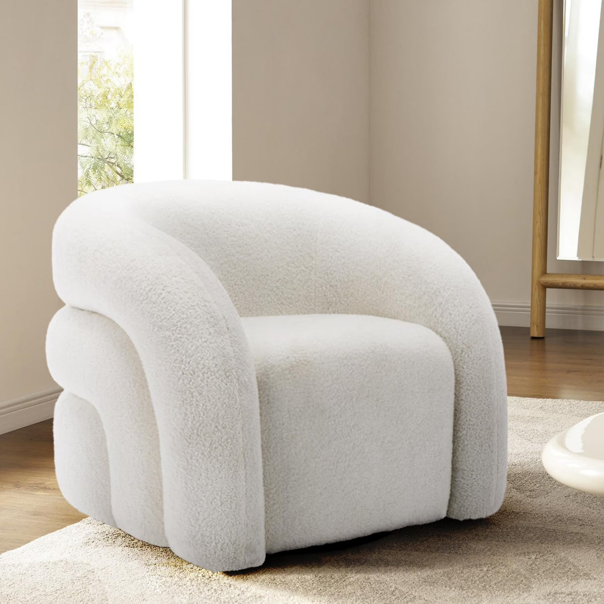 360 Swivel Accent Chair for Living Room, Boucle Barrel Armchair Single Sofa Chair Reading Chair, Sage Green