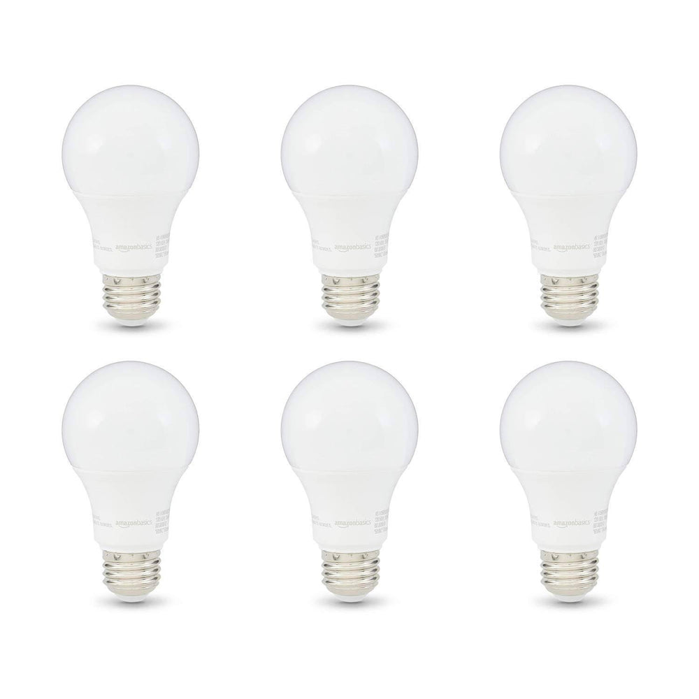 Amazon Basics 60W Equivalent, Soft White, Dimmable, 10,000 Hour Lifetime, A19 LED Light Bulb | 6-Pack