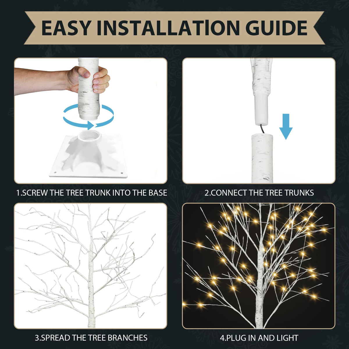 AECOJOY Set of Lighted Birch Tree, 4FT/5FT/6FT LED Artificial Tree with Warm White Lights, Christmas Tree for Decoration
