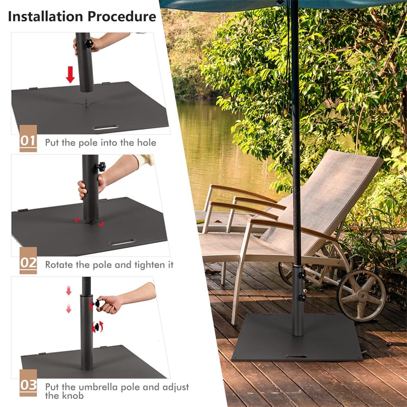 50 LBS Heavy Duty Patio Umbrella Base Stand, 24" Square Steel Outdoor Umbrella Weight with Wheels & 2 Tightening Knobs for Garden Deck Poolside