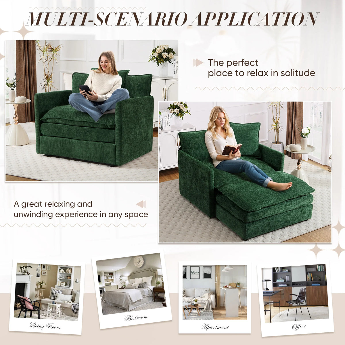 Muumblus Oversized Lounge Chair with Ottoman, Cloud Accent Armchair for Living Room, Beige Chenille