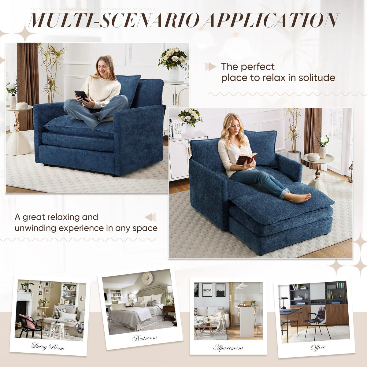 Muumblus Oversized Lounge Chair with Ottoman, Cloud Accent Armchair for Living Room, Beige Chenille