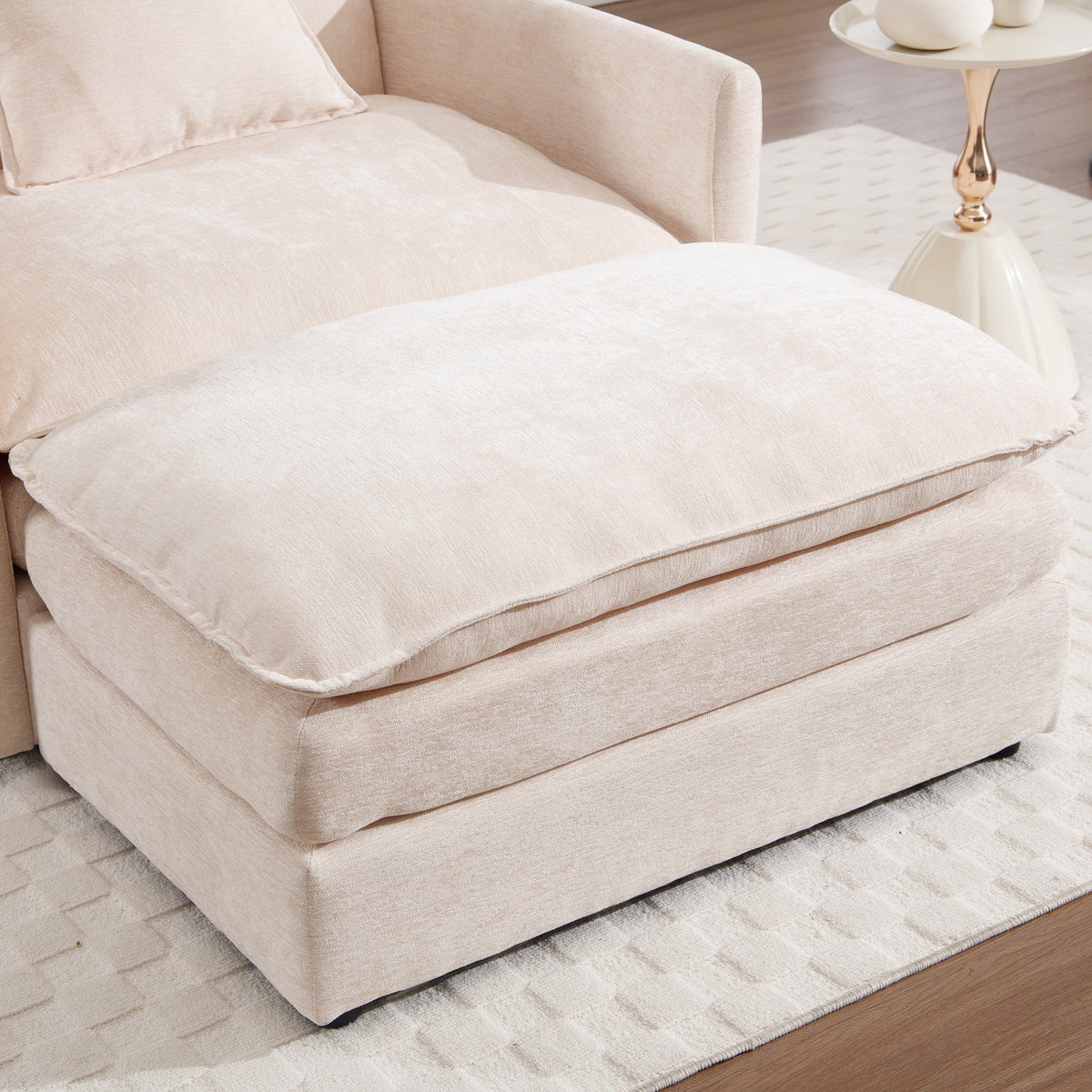 Muumblus Oversized Lounge Chair with Ottoman, Cloud Accent Armchair for Living Room, Beige Chenille