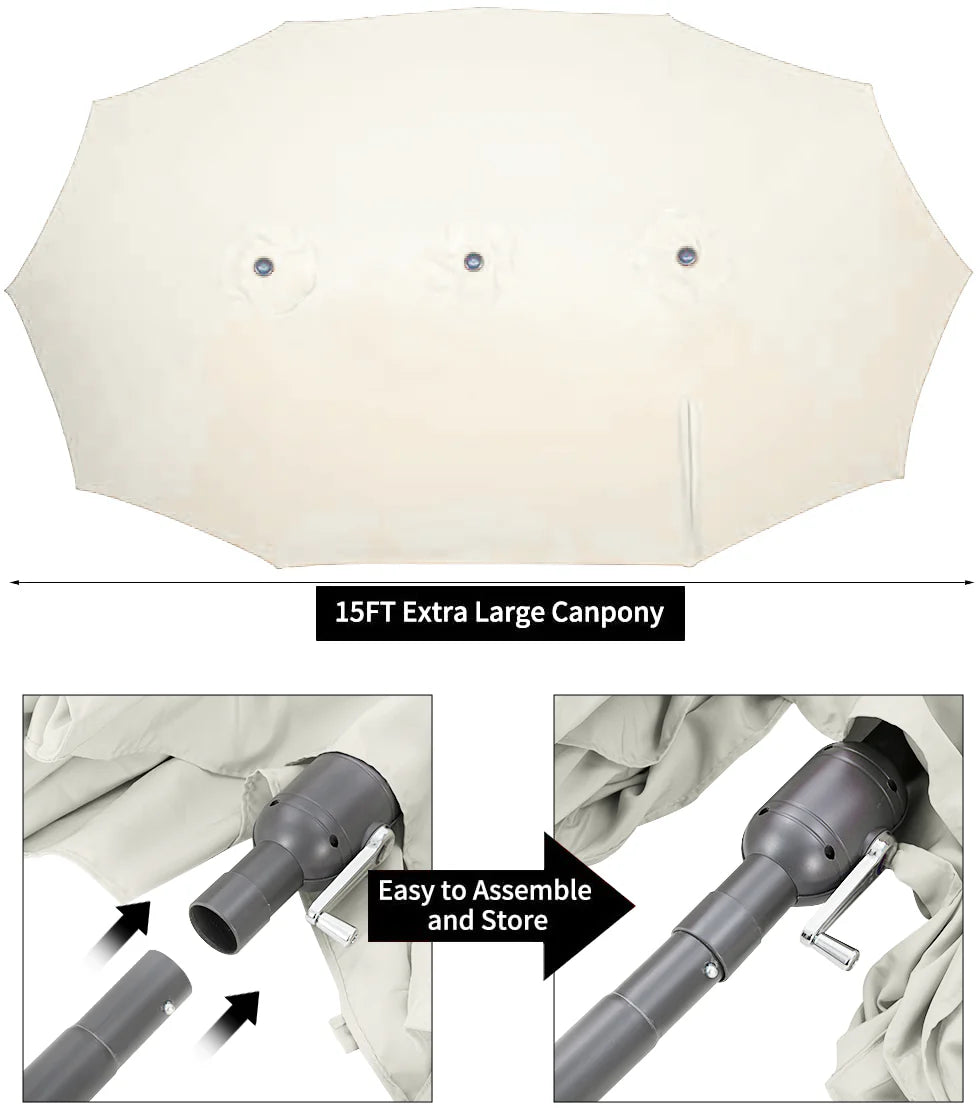 AECOJOY 15x9ft Double-Sided Patio Umbrella, Ivory