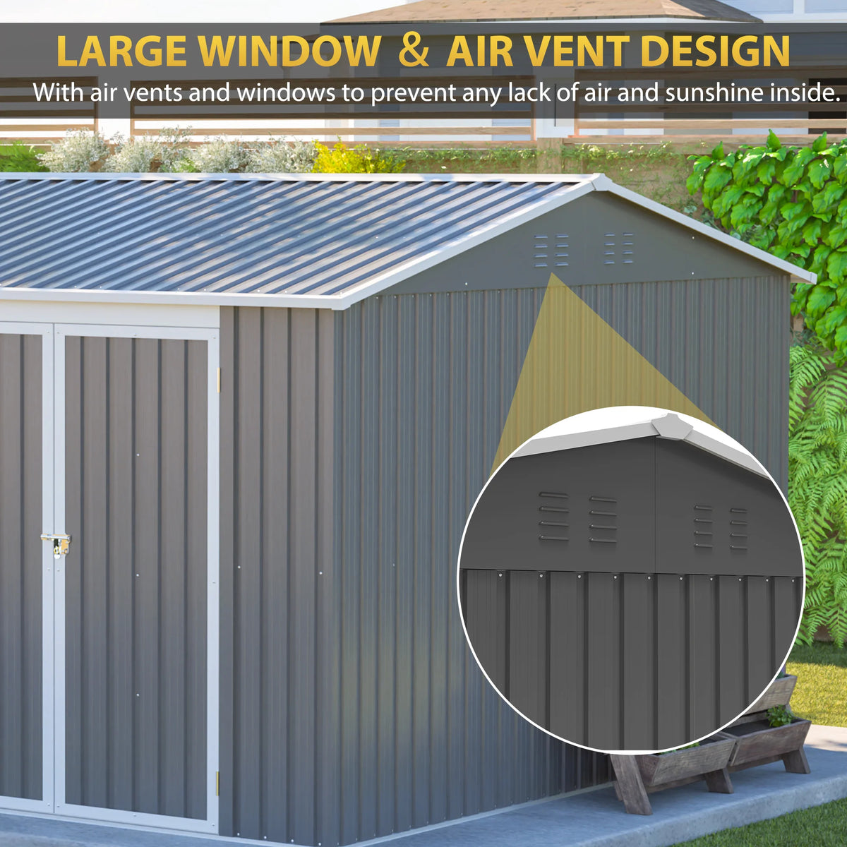AECOJOY 12x10 FT Outdoor Storage Shed Metal, Large Garden Tool Sheds, Waterproof Steel Utility Storage Building