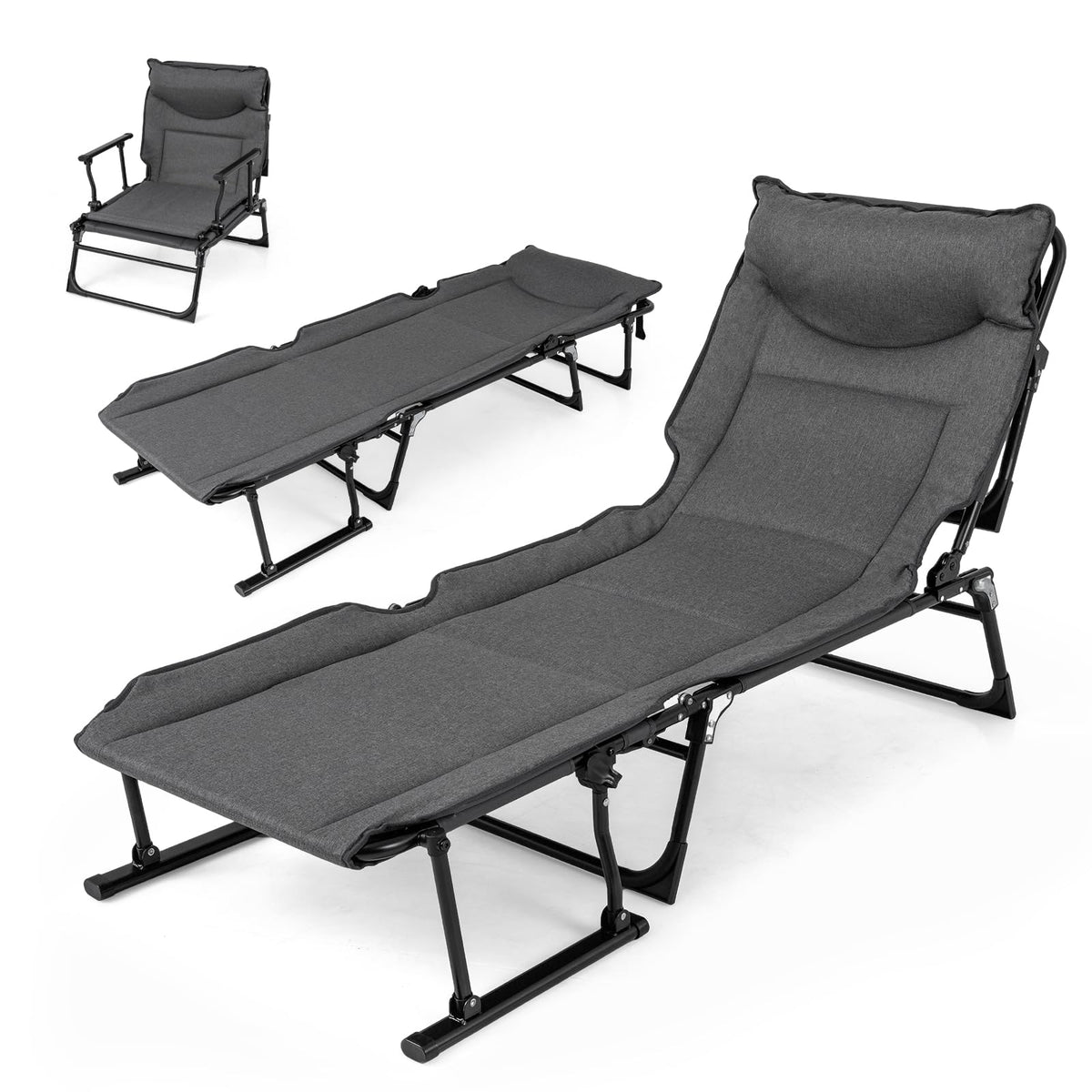 Tangkula 3 in 1 Folding Camping Cot Comfy Padded Convertible Single Sofa Chair