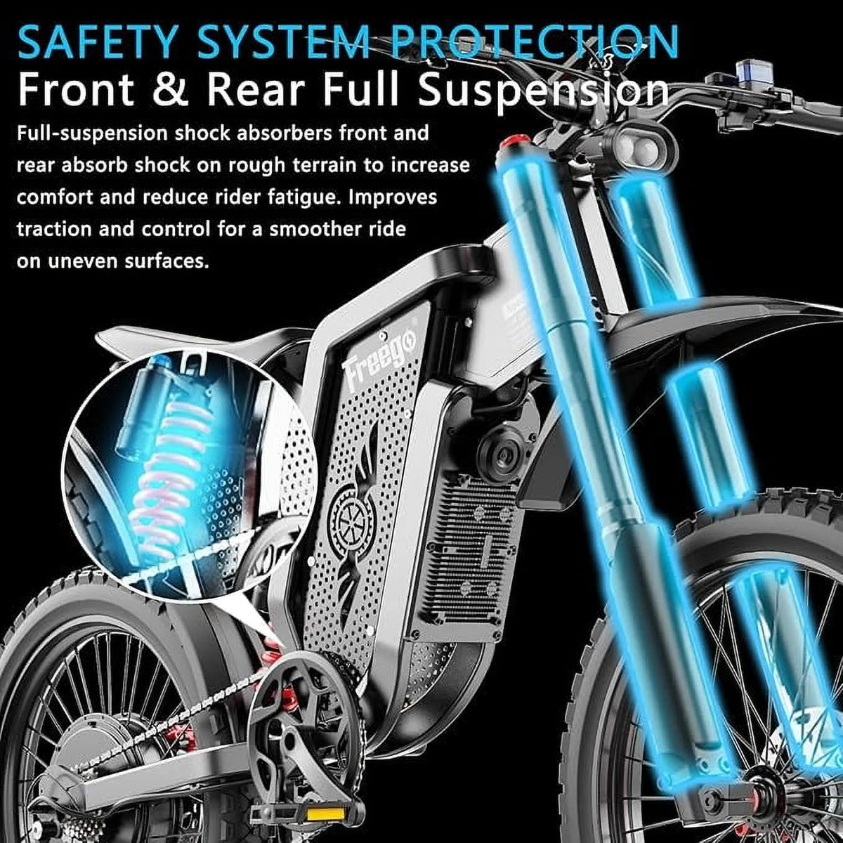 6000W(Peak) Motor 60V/30ah Battery Freego X2pro Electric Motorcycle for Adults, Electric Bike, 50MPH/7 Speed Off Road Electric Bicycle, 19x2 Full Suspension/Four - Piston Hydraulic Brake UL2849MTB