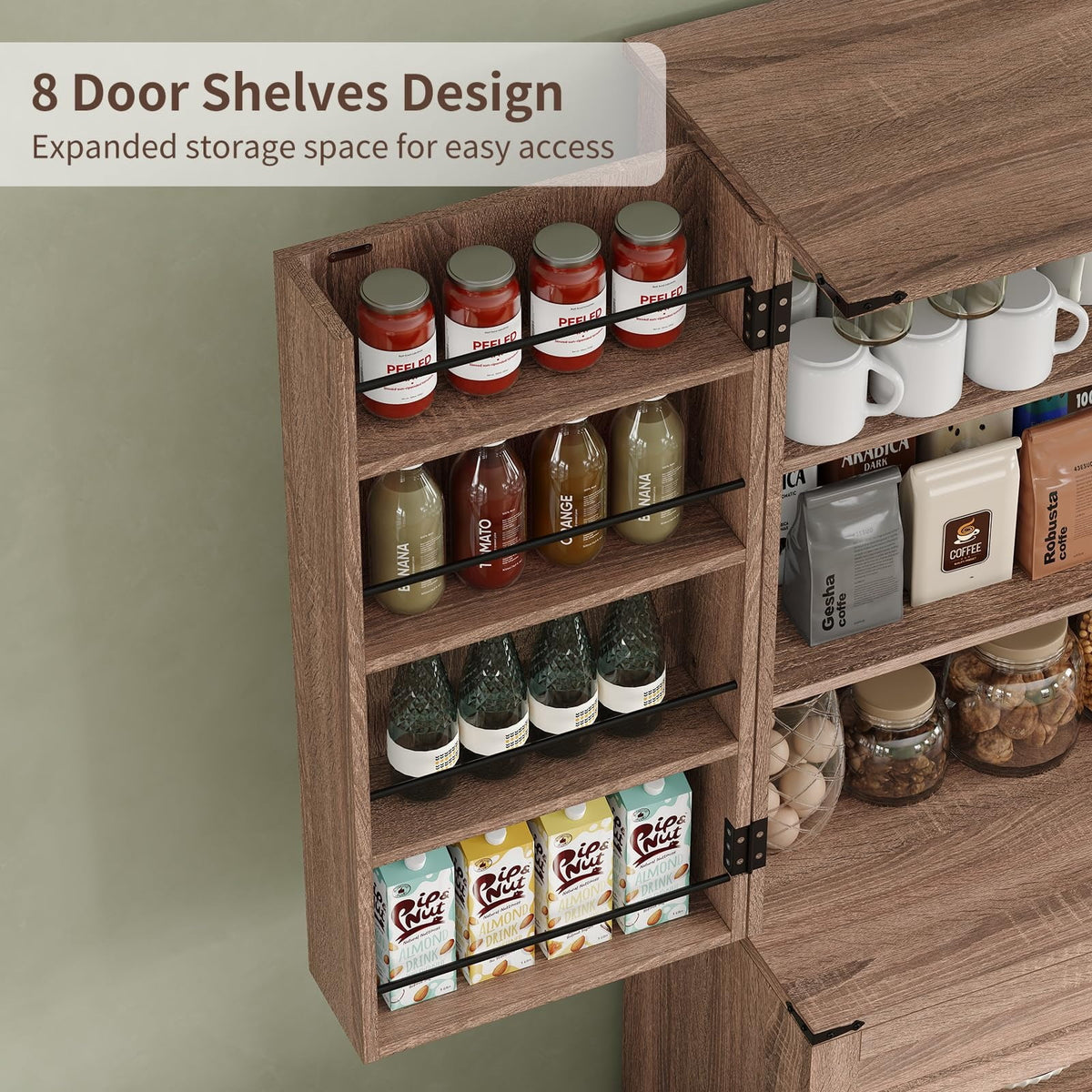 FUSOU 72'' Kitchen Storage Pantry Cabinet, Tall Storage Cabinet with 8 Door Shelves, 2 Cabinets and 1 Drawer, Freestanding Cupboard for Kitchen, Dining Room, Bathroom, Laundry