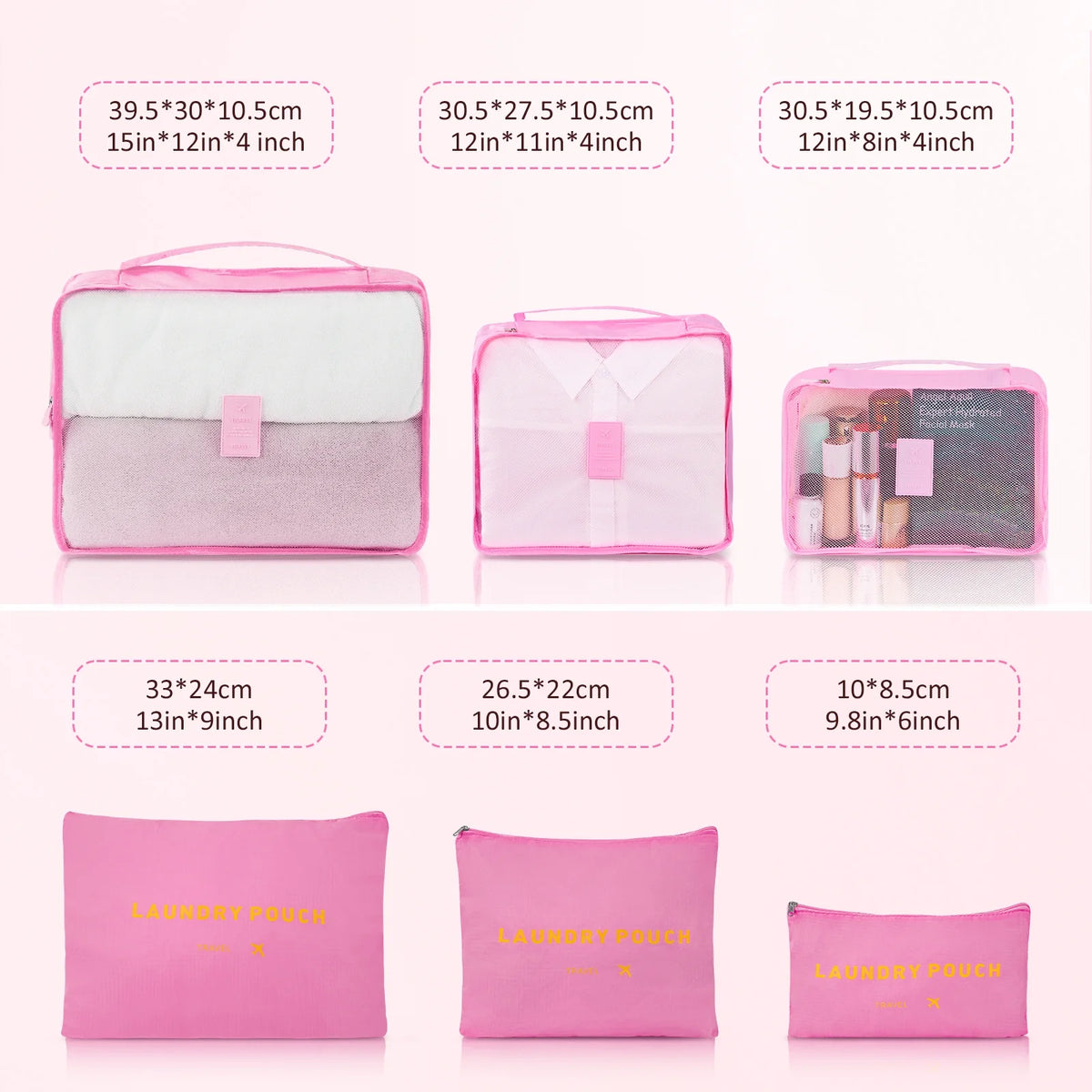 9 Piece Luggage Sets, Hard 20 24 28 in Luggage with 6 Pieces Organize Bags Travel Suitcases Sets with Wheels, Rosé