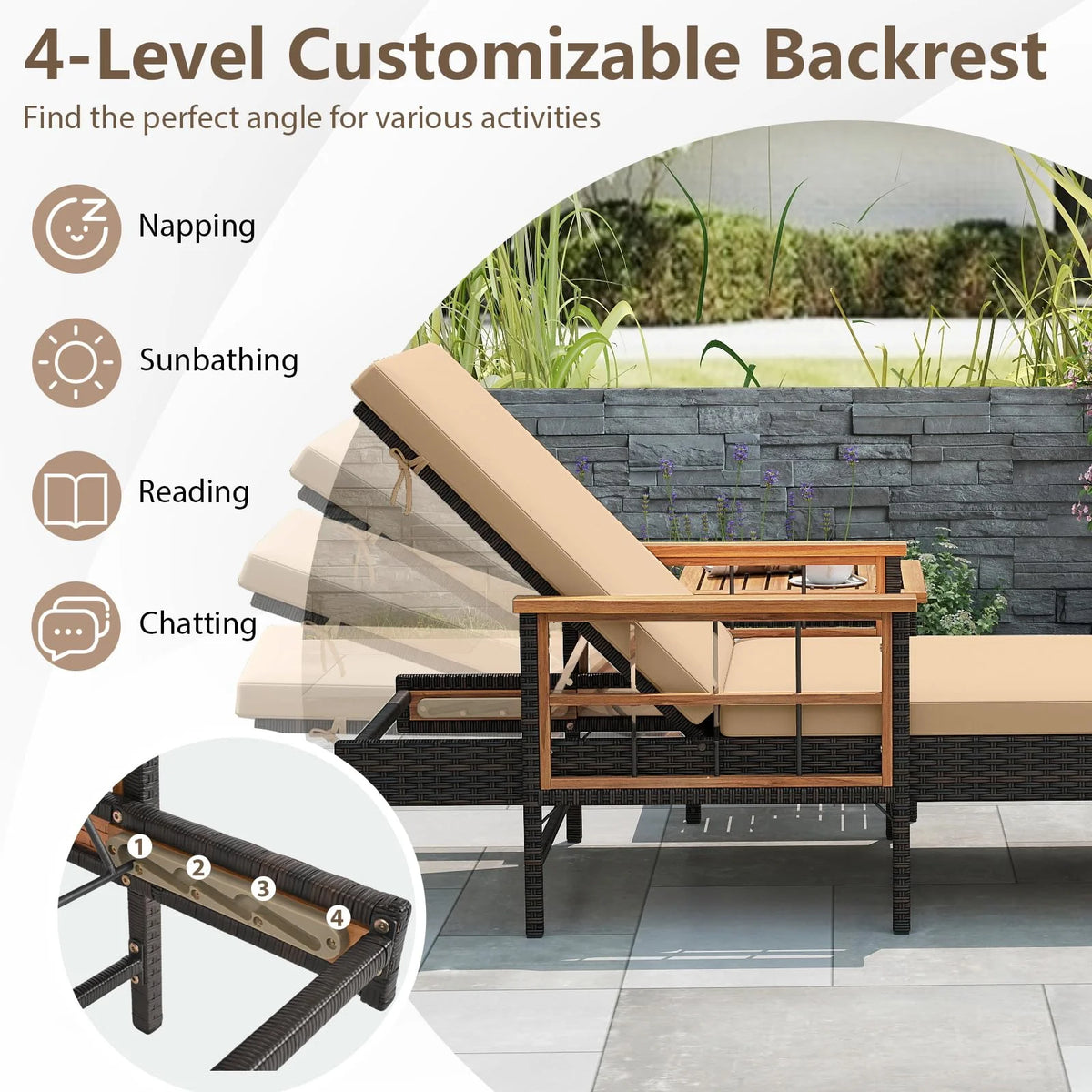 Tangkula Lounge Chair Outdoor with Soft Cushions for Outside