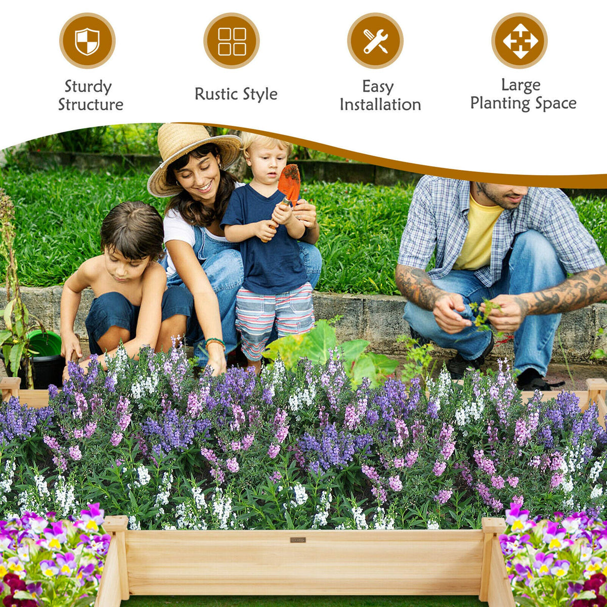 U-Shaped Raised Garden Bed, 92.5" x 95" Extra Large Fir Wood Planter Box for Vegetables & Flowers, 5-Tier Modular Design for Backyard Patio