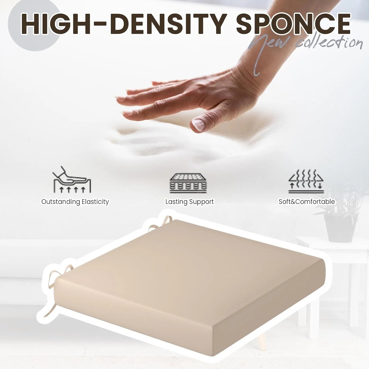 AECOJOY Outdoor Chair Cushions, 19 x 19 x 3 Inch Seat Cushions for Patio Furniture, Splashproof & Fade Resistant, Beige&Dark Grey