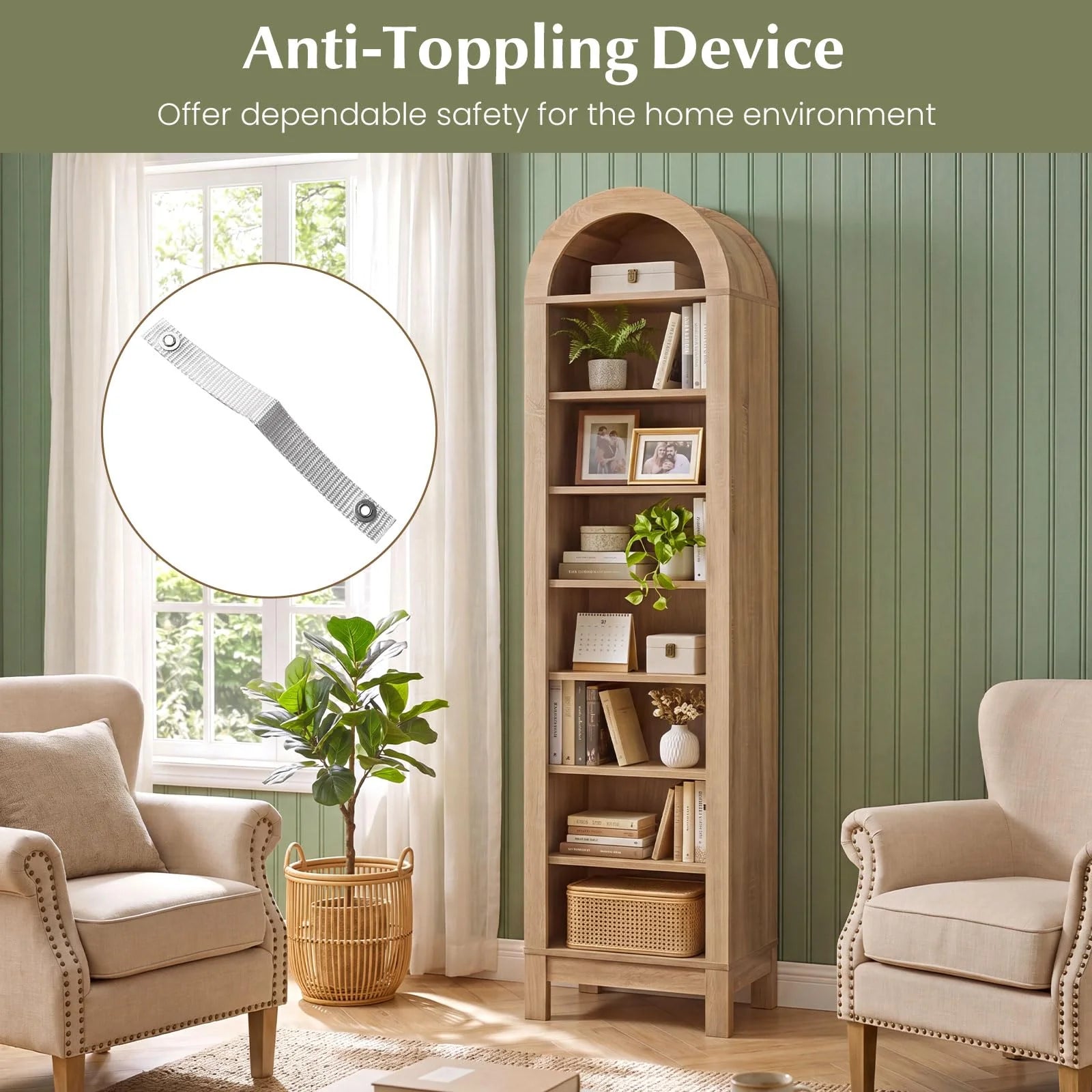 Tangkula 71" Tall Arched Bookcase for Living Room