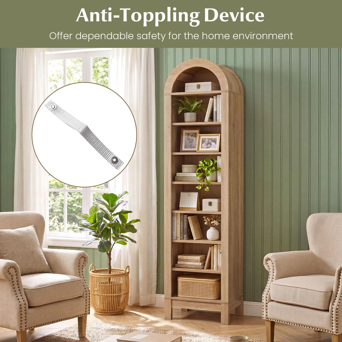 Tangkula 71" Tall Arched Bookcase for Living Room