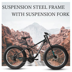Ambifirner 26" Fat Tire Mountain Bike with Full Suspension - 4" Wide All - Terrain Tires & Shimano 21 - Speed Drivetrain - Outdoor Bike for Men/Women 85% Pre - Assembled Durable Design