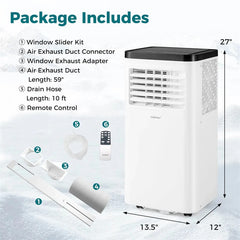10000 BTU Portable Air Conditioner, 3-in-1 AC Unit with Fan & Dehumidifier, Remote Control, 24H Timer, Window Kit for Rooms up to 450 Sq.Ft