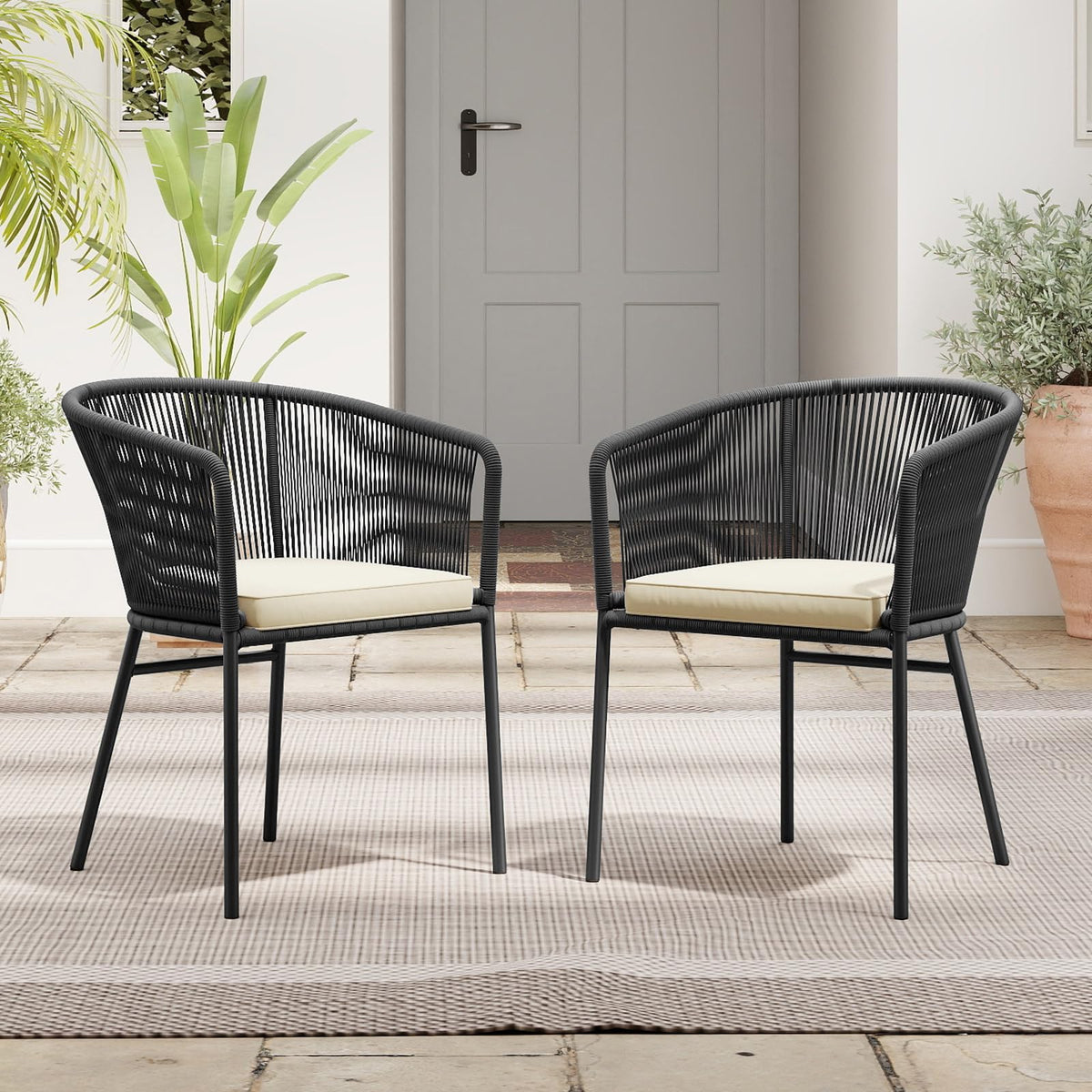 Tangkula Patio Chairs Set of 4 Upholstered Accent Chairs w/Curved Backrest