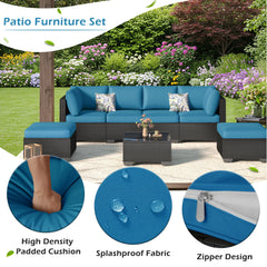 AECOJOY 7 Piece Outdoor Patio Furniture Set, Black& Peacock Blue