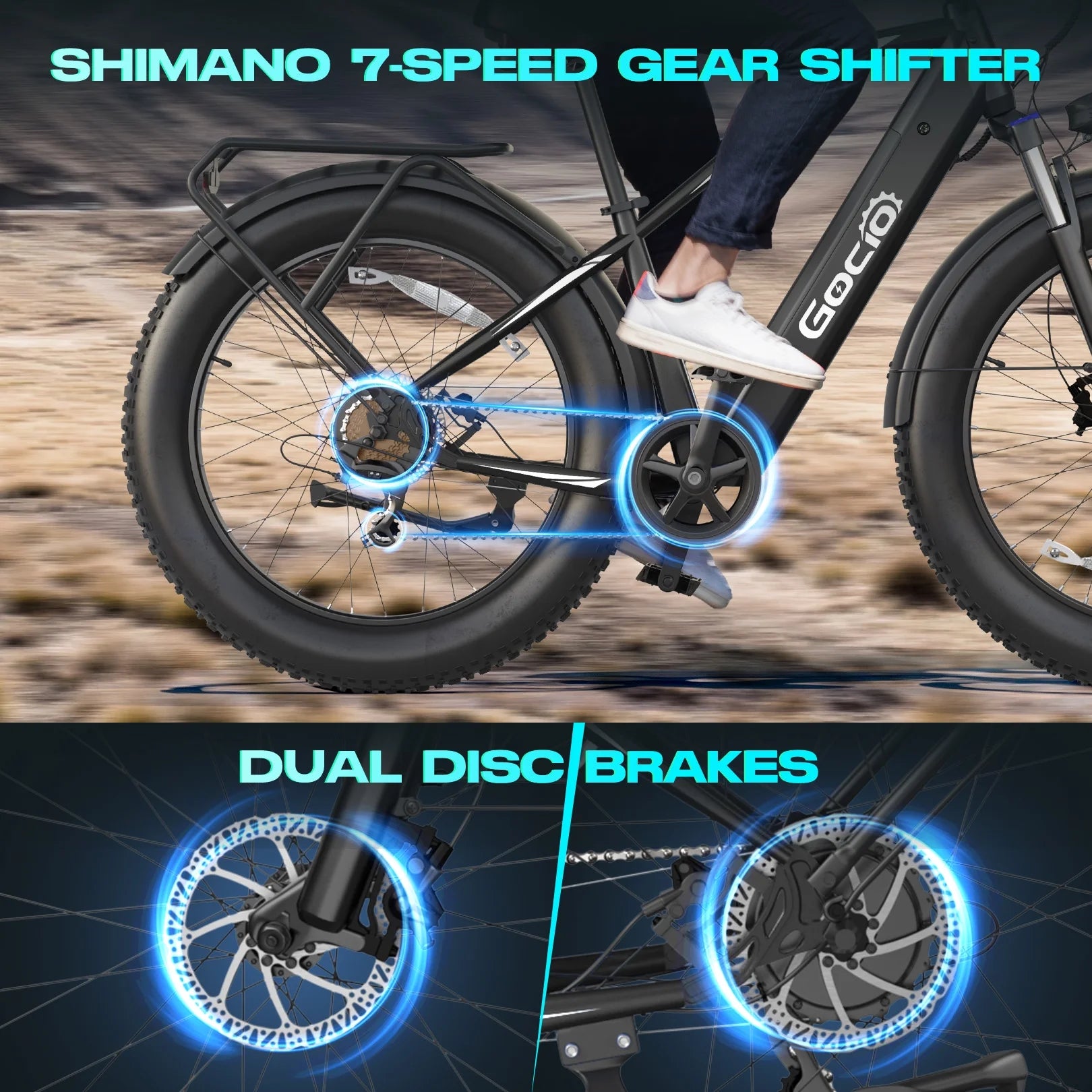 Gocio Electric Bike, 26"x4.0" Fat Tire E - Mountain Bike, Peak 1000W Motor, 28MPH 48V 15ah Battery Removable Ebike for Off Road, Sand, UL2849