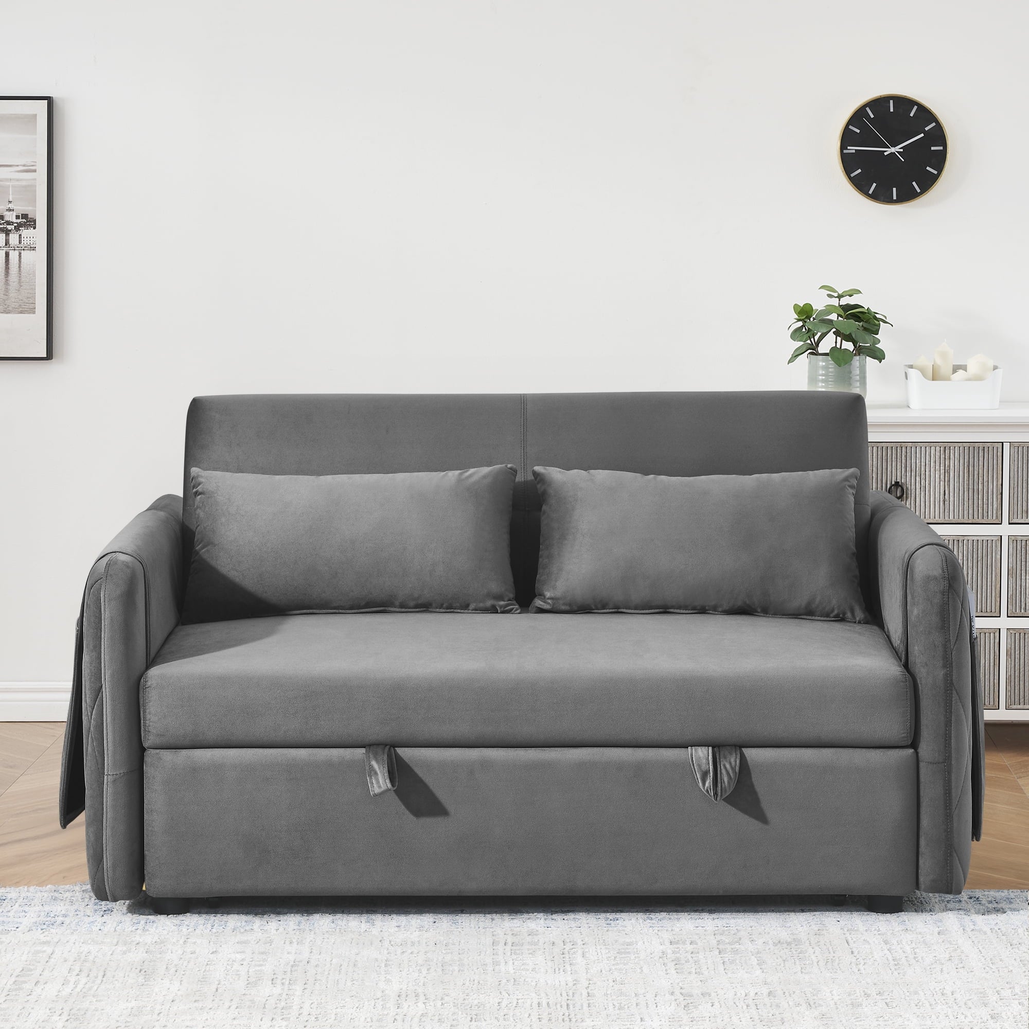 Convertible Sofa Bed, 3 in 1 Sleeper Sofa with 2 Pillows and Adjustable Backrest for Living Room Office, Black