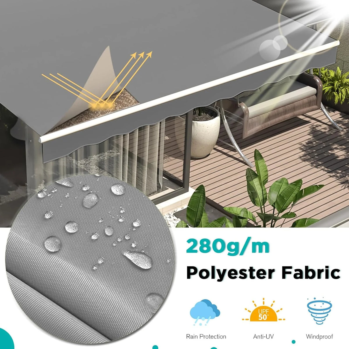 AECOJOY 12'x10' Manual Retractable Awning Sun Shade, Patio Awning Canopy