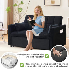 Velvet 3 - in - 1 Convertible Sofa Bed - USB Charging, Adjustable Backrest Pull - Out Couch Loveseat Sleeper for Living Room, Apartment & Small Space, Black