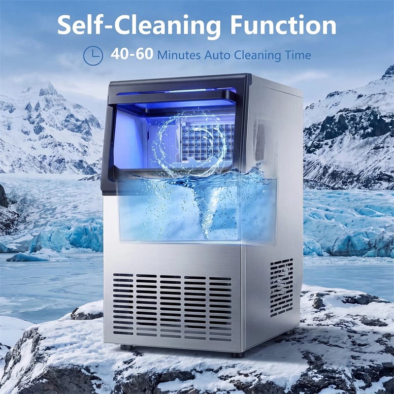 80 LBS/24H Spray-Type Commercial Ice Maker, 15" Built-in Undercounter Stainless Steel Ice Machine w/ 30 LBS Storage & Self-Cleaning for Home Bar Cafe