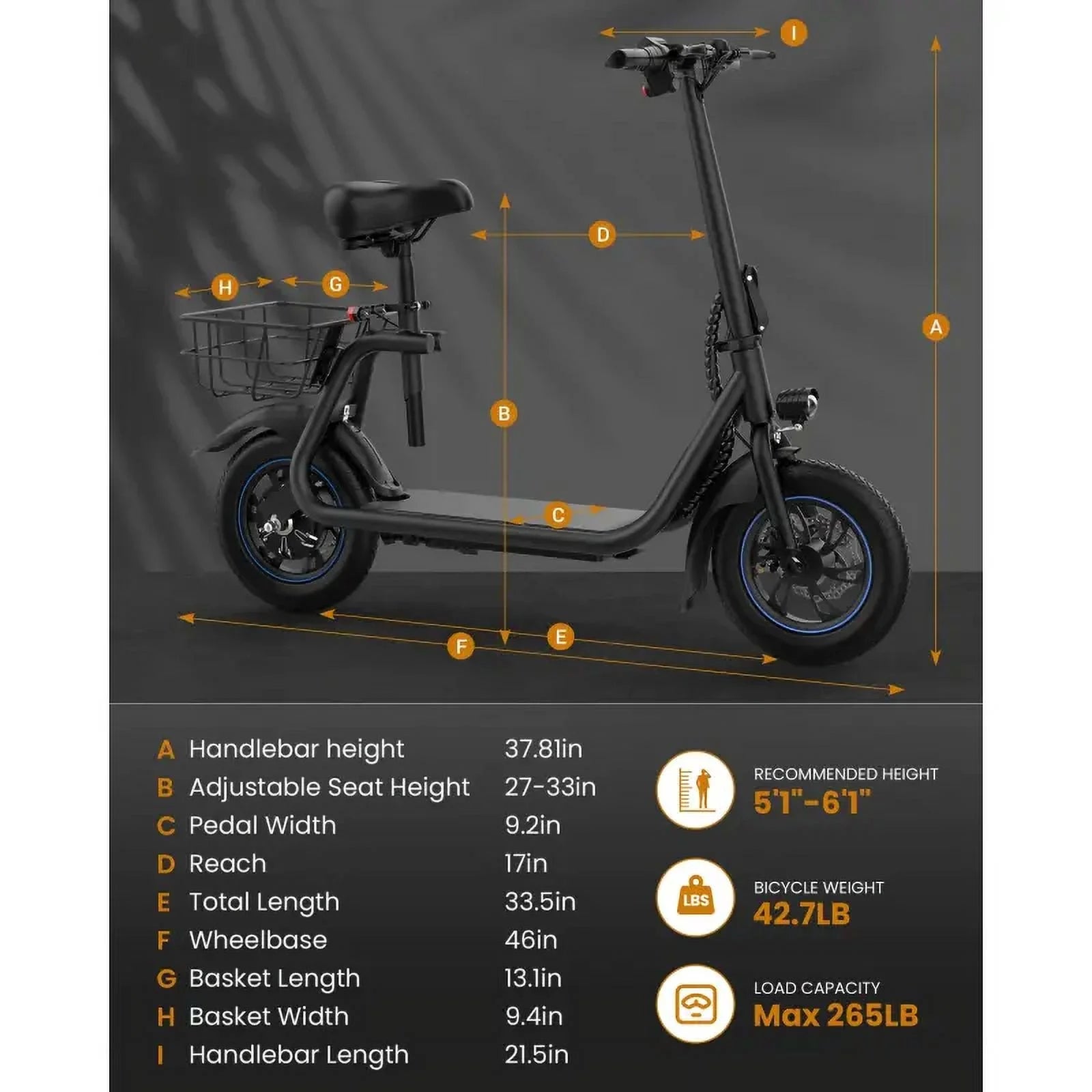 KEESTP Electric Bike with Basket for Pet, 3 Riding Modes Foldable Electric Scooter for Adults - up to 20 Miles 18.6MPH