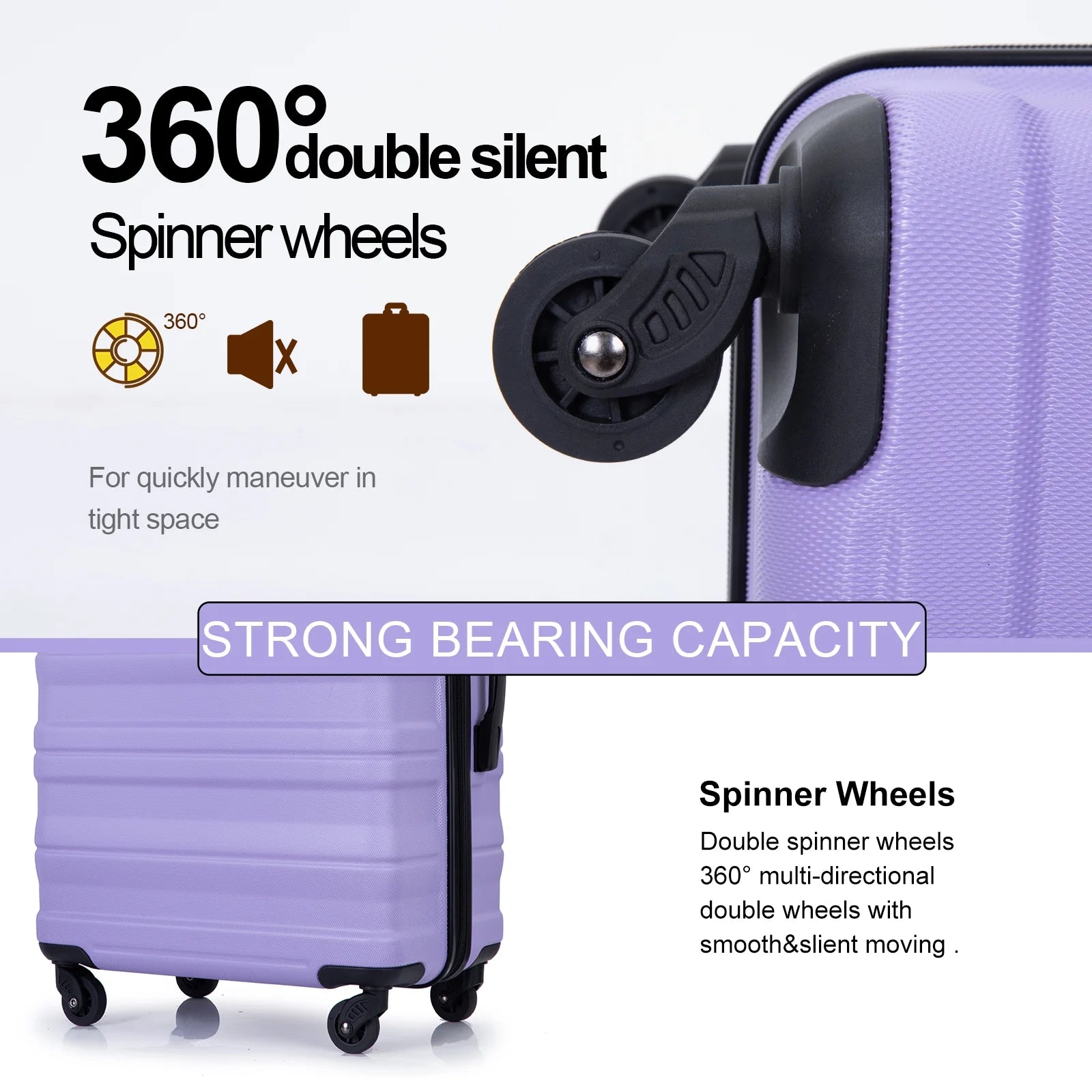 Tripcomp Hardside Luggage Set 3 - Piece Set (21/25/29) Lightweight Suitcase 4 - Wheeled Suitcase Set(Purple)