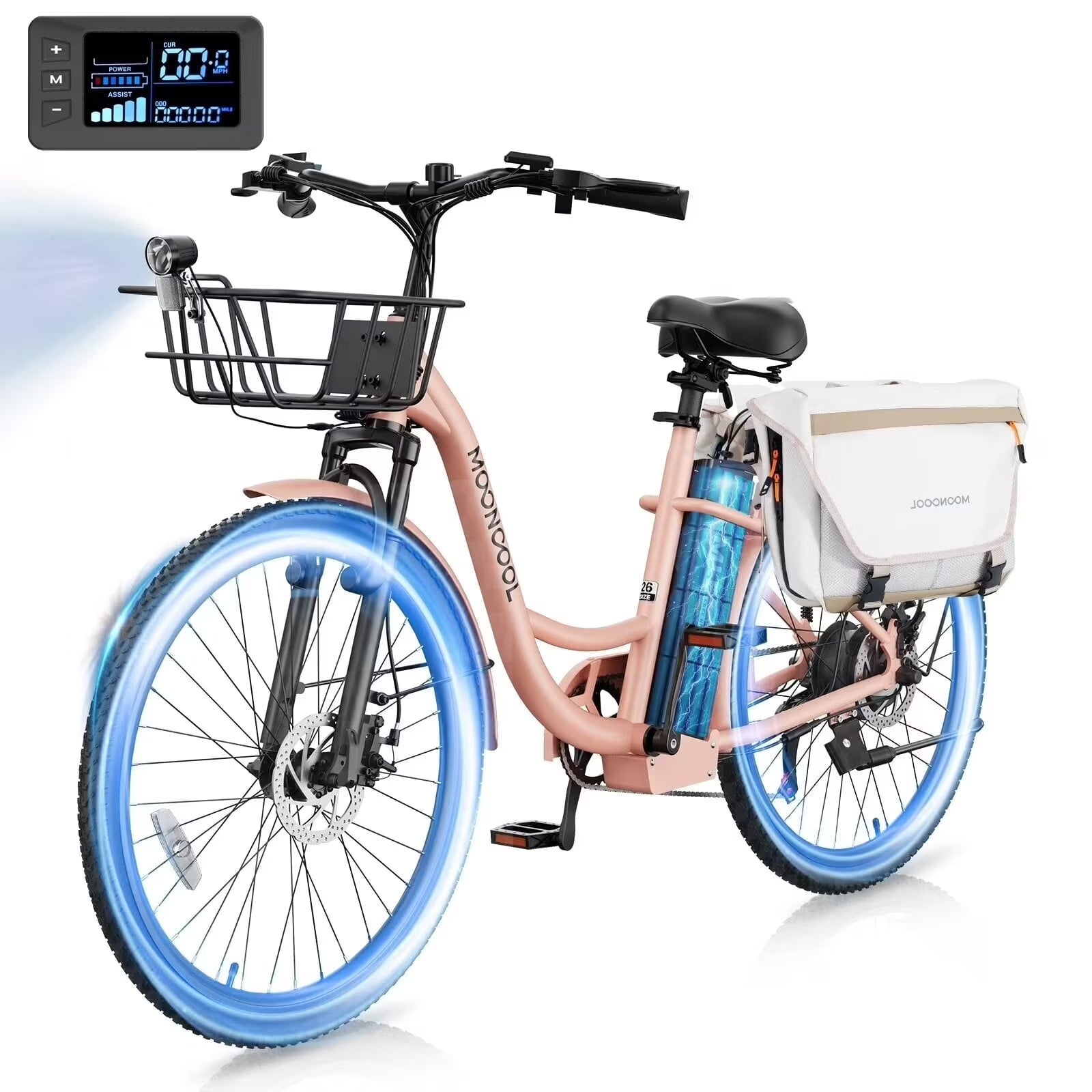 MOONCOOL Electric Bicycle for Adults 350W, 7 - Speed Ebike with 36V 10.4ah Removable Battery， 40 Miles Range, 20 Mph Electric Commuter Bike for Women Men, Certified to UL 2849 by SGS