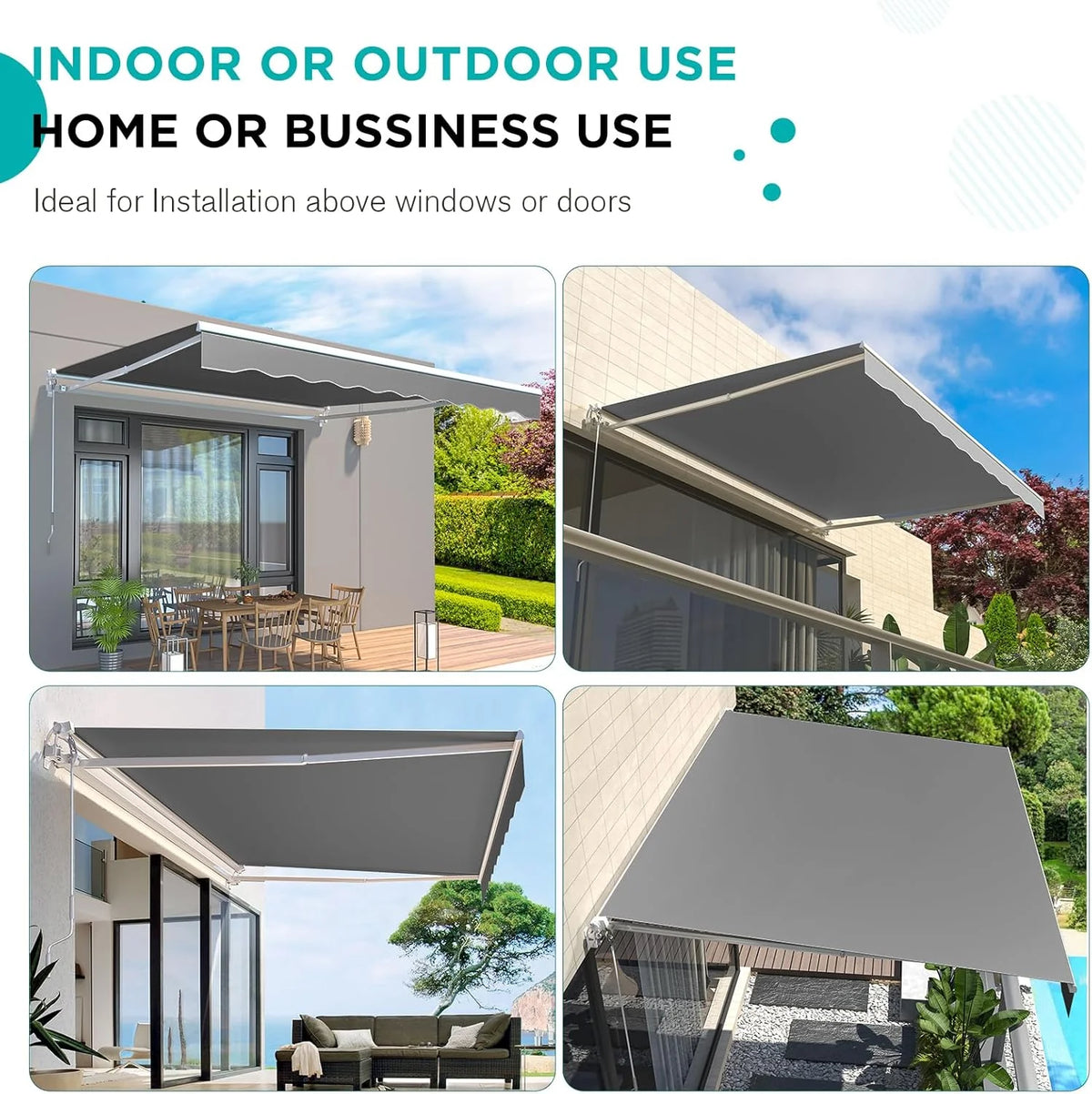 AECOJOY 12'x10' Manual Retractable Awning Sun Shade, Patio Awning Canopy