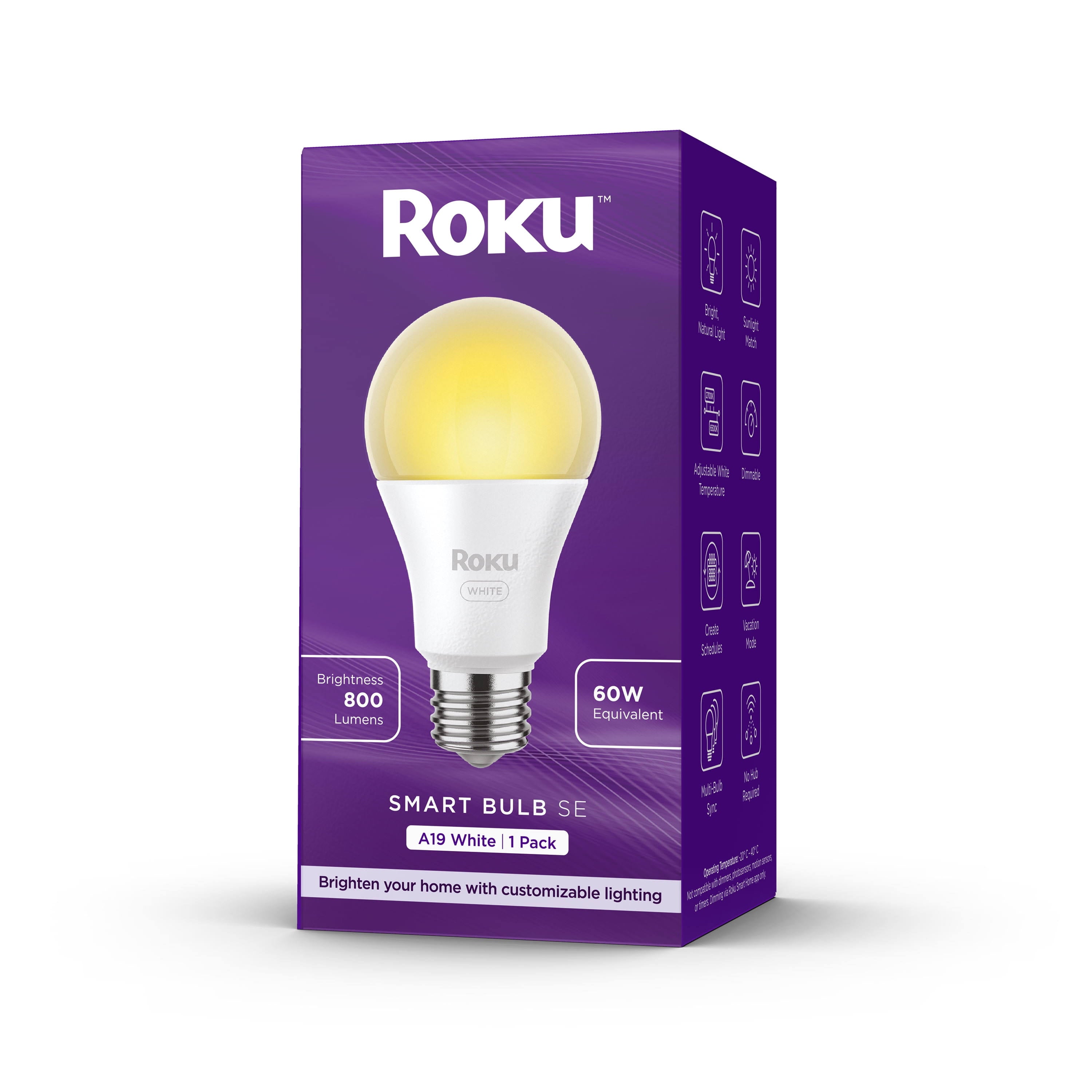 Roku Smart Home Smart Bulb SE (White) 1-Pack with Adjustable Brightness and Temperature - 9.5 Watts BS1000R