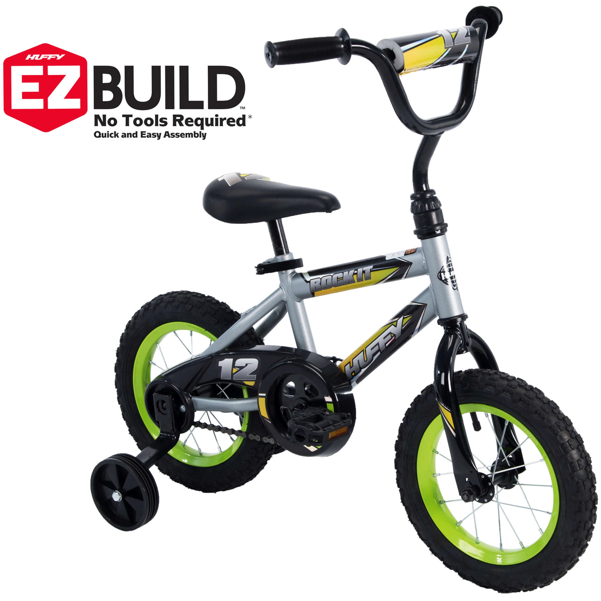 12 In. Rock It Boy Kids Bike, Grey Matte and Lime