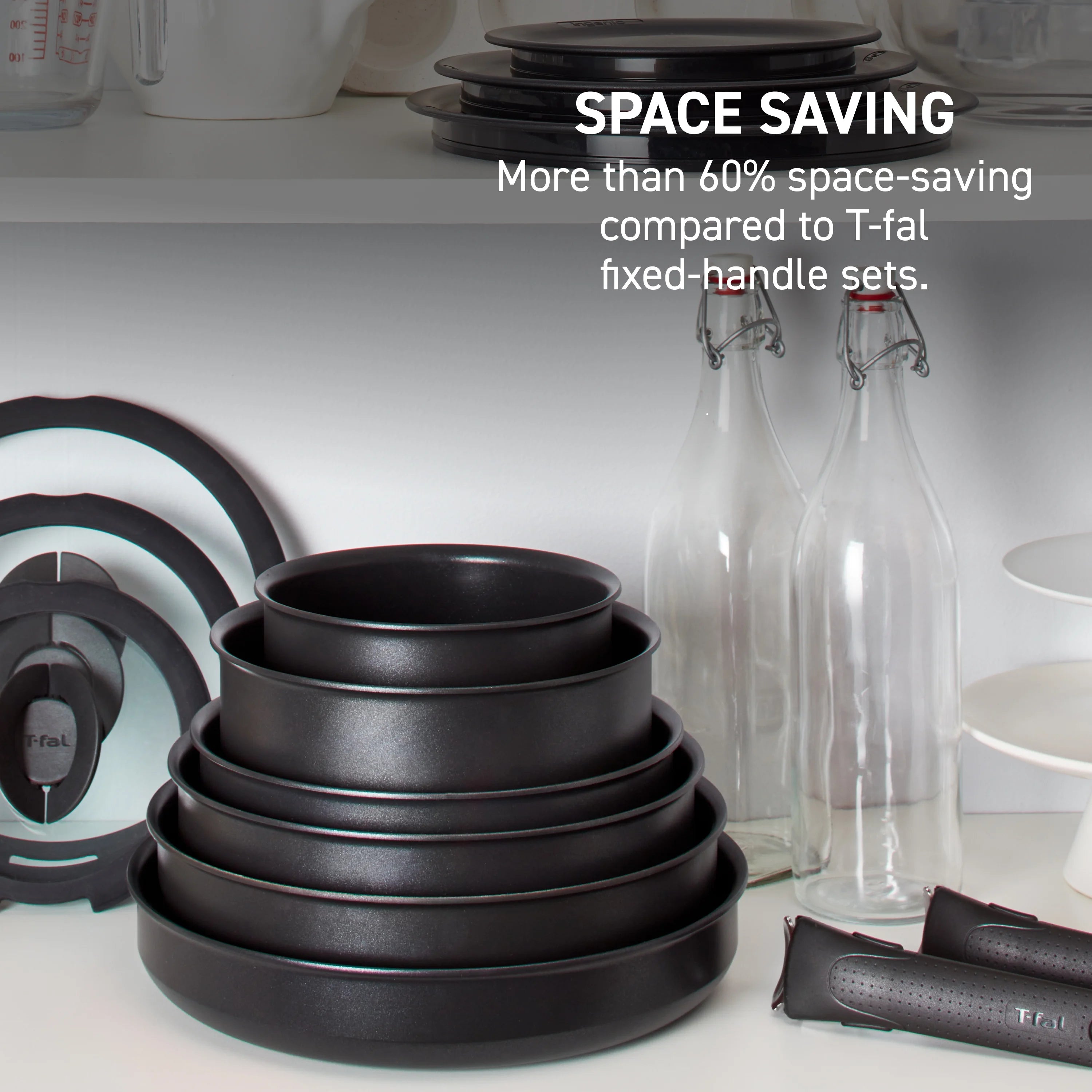 T - Fal Ingenio Expertise Nonstick 14 - Piece Cookware Set, Induction Oven Safe up to 500F, Detachable Handle, Onyx Black