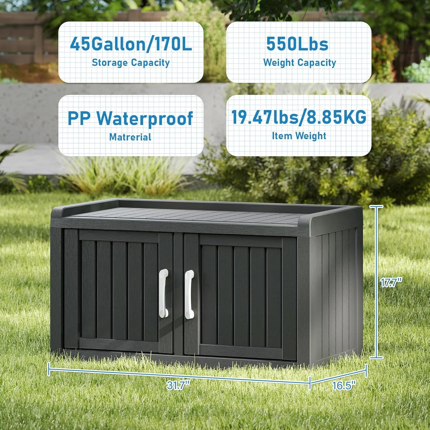 KAMABOKO Outdoor Shoe Storage Cabinet, Waterproof UV - Resistant Entryway Storage Bench Indoor Outdoor with 2 Barn Doors, Adjustable Shelves for Entryway, Bedroom, Hallway, Living Room(Black)