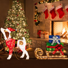 Tangkula Lighted Christmas Dog with Sleigh & Gift Boxes Combo Decorations