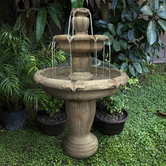 Indoor/Outdoor 3 - Tiers Concrete Floor Water Fountain with Electric Pump for Patio Lawn Home Decor