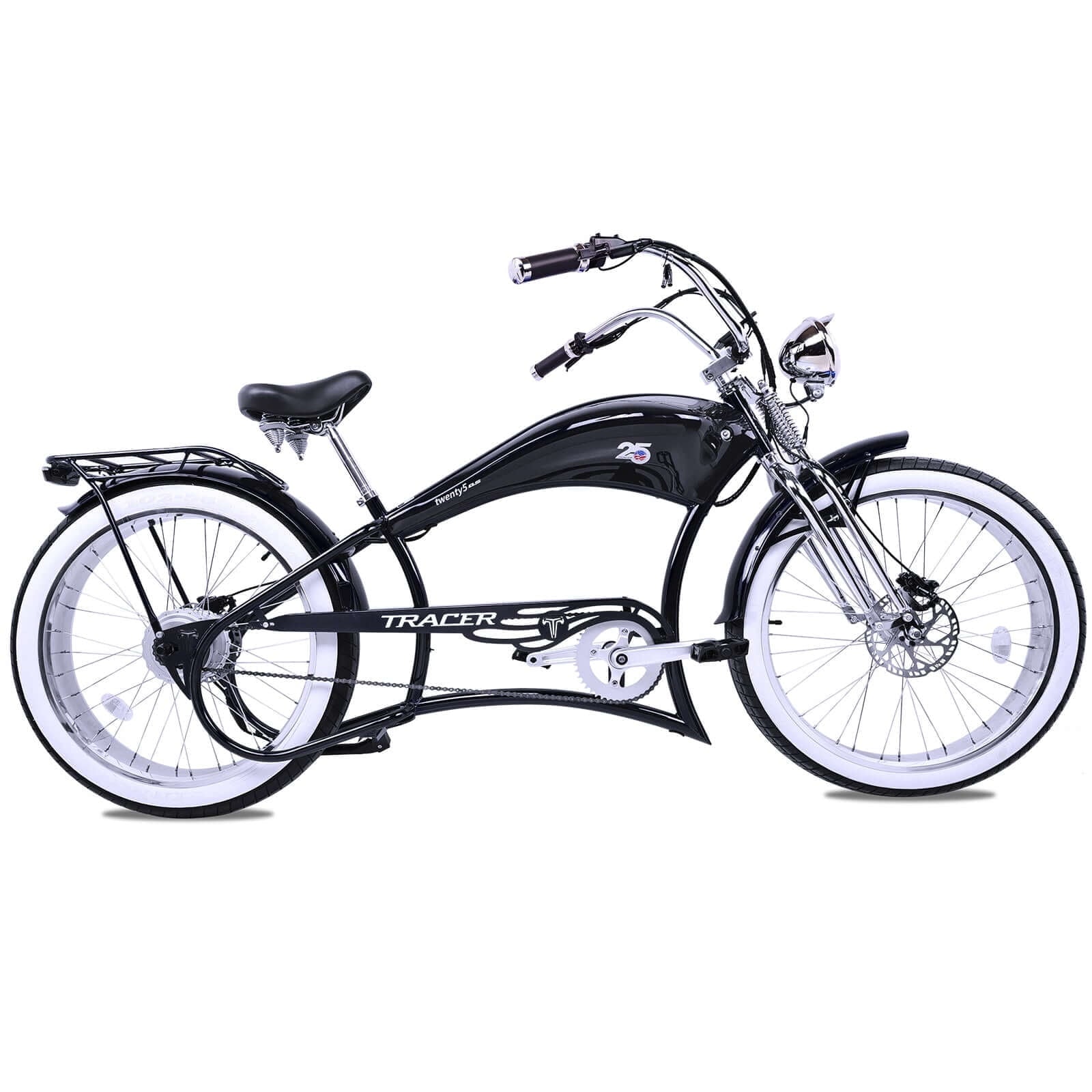 Twenty5 DS Chopper Stretch Cruiser E - Bike, 26" Wheels, 800W Motor, Disc Brake, for Men, Black