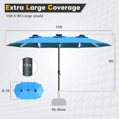 AECOJOY 15ft Patio Double-Sided Umbrella, 156 PCS Solar LED Light Outdoor Large Umbrella, Sky Blue