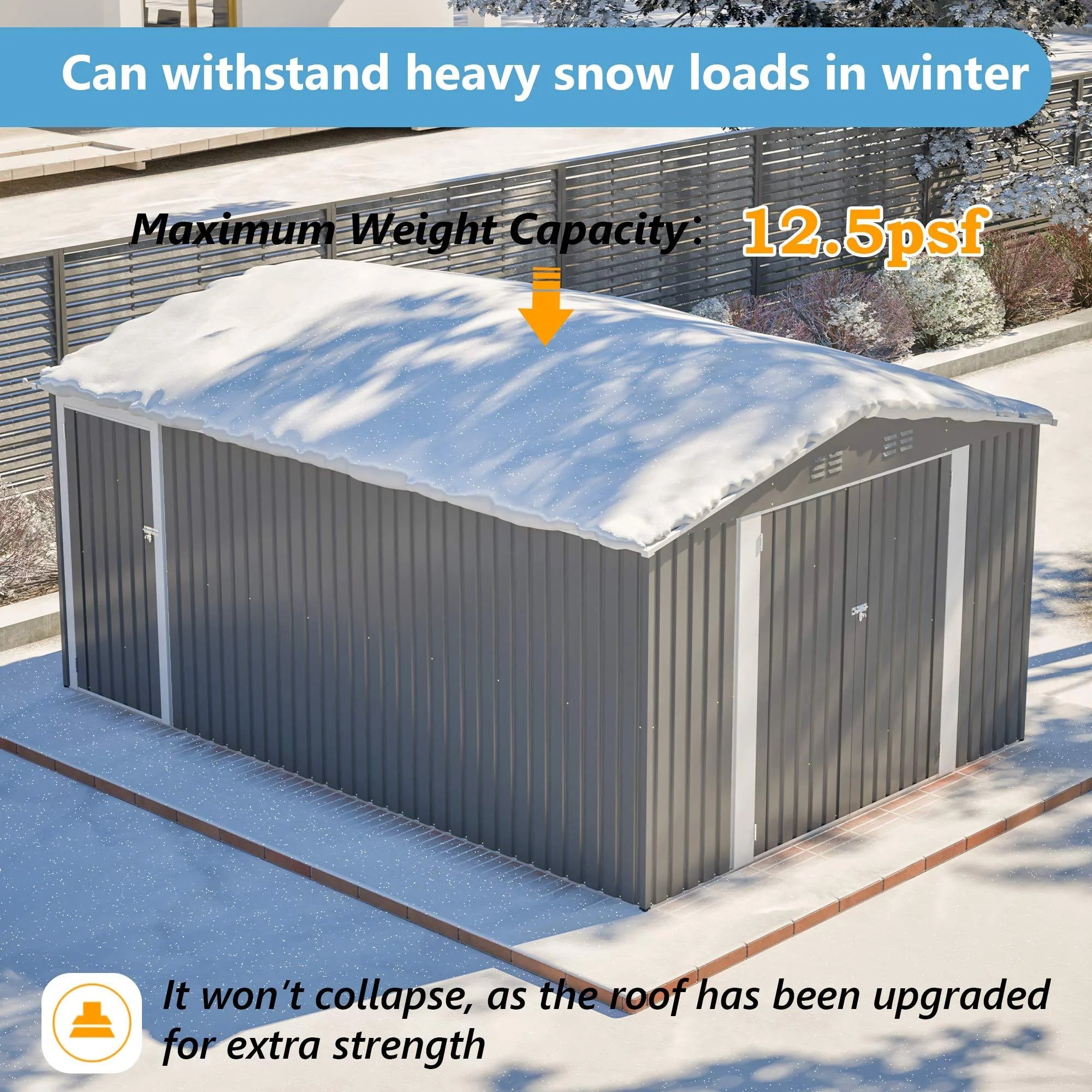 AECOJOY 10x14 FT Outdoor Metal Storage Shed, Large Garden Shed Tool Shed with 3 Lockable Doors & Side Door