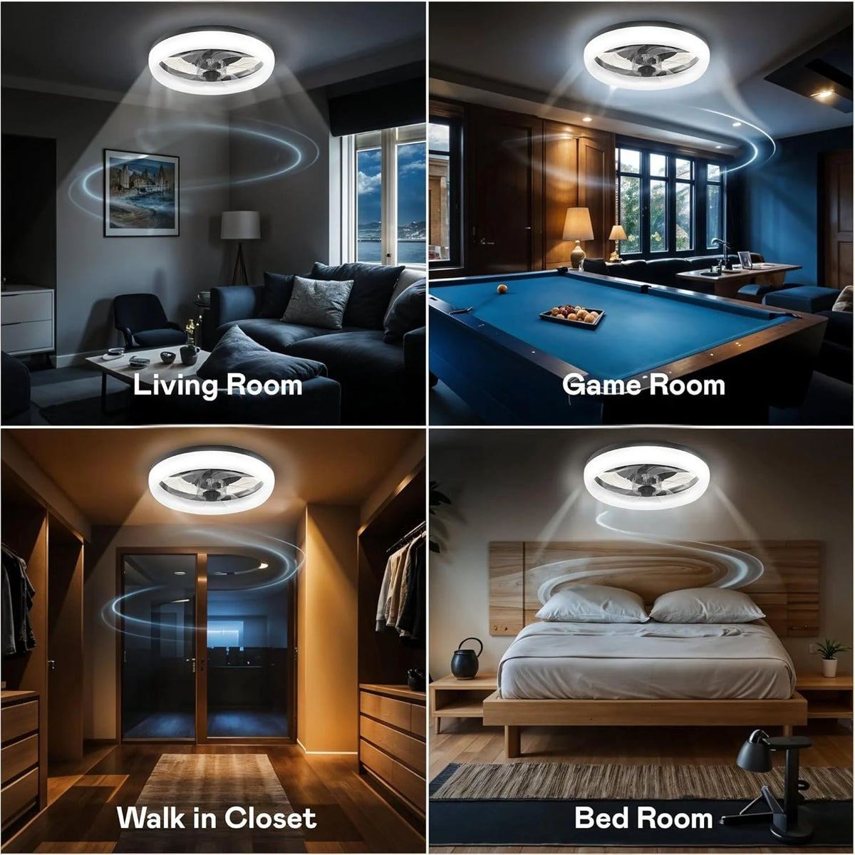 Cannonx 14 Low Profile Ceiling Fans with Lights and Remote, Modern Fandelier Ceiling Fan with Light, 6 Speeds, 3 Lighting Modes 3500K - 5500K, Flush Mount for Bedroom, LED 2200 Lumens