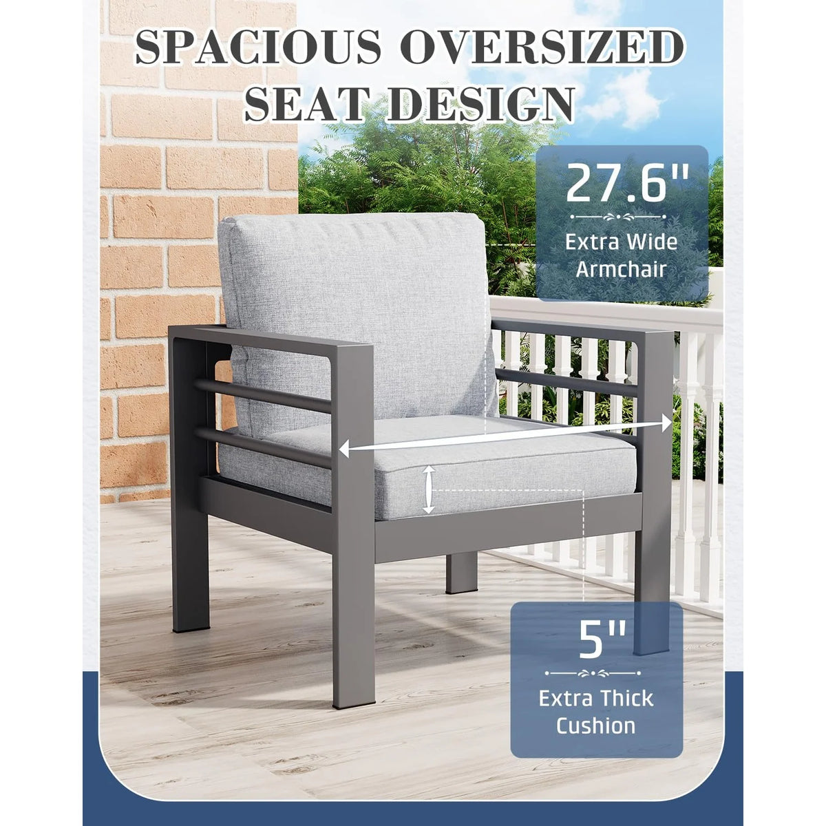 AECOJOY Aluminum Patio Furniture Set, 4 Pieces Outdoor Sectional Sofa Set, Light Gray