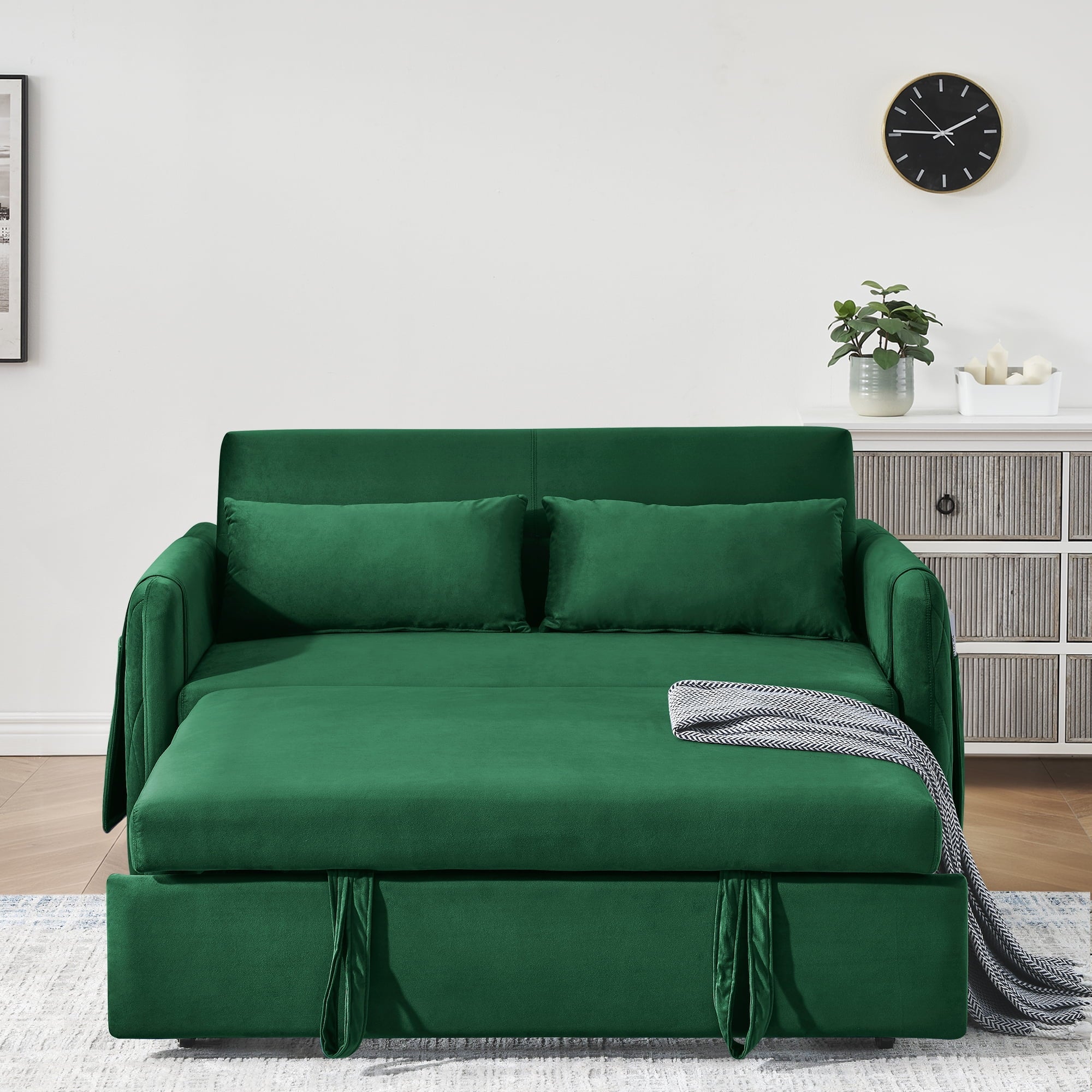 Convertible Sofa Bed, 3 in 1 Sleeper Sofa with 2 Pillows and Adjustable Backrest for Living Room Office, Black
