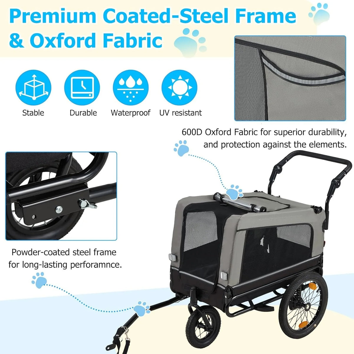 AECOJOY Dog Bike Trailer, Large 57'' Pet Bicycle Carrier for Small and Medium Dogs