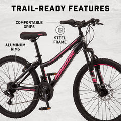 Mongoose 24 - In. Excursion Unisex Mountain Bike, Black, 21 Speeds