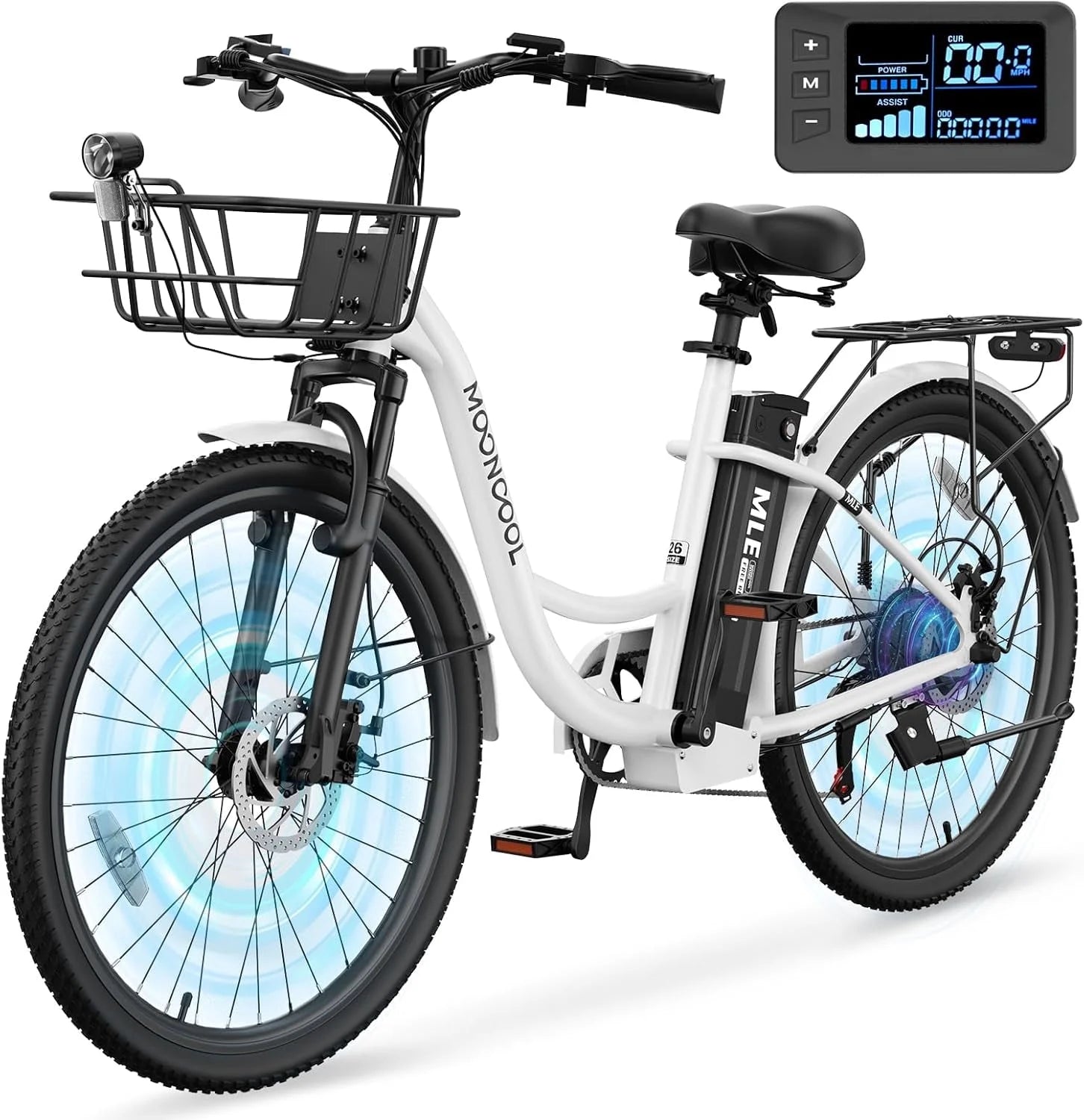 MOONCOOL Electric Bicycle for Adults 350W, 7 - Speed Ebike with 36V 10.4ah Removable Battery， 40 Miles Range, 20 Mph Electric Commuter Bike for Women Men, Certified to UL 2849 by SGS